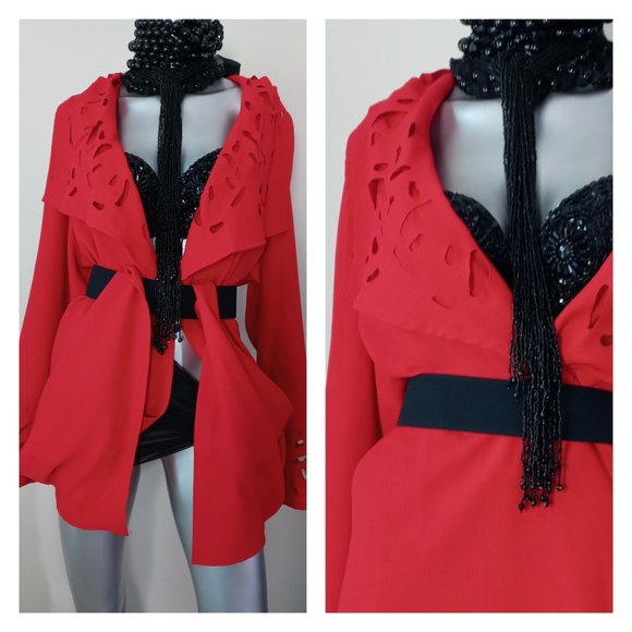 "FIRE" Open Front Kimono Oversized Shawl Collar Eyelet Details Grandma Chic - Picture 6 of 12